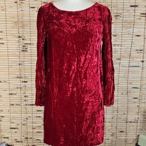 Vintage Red Crushed Velvet Long Sleeve Beaded Dress